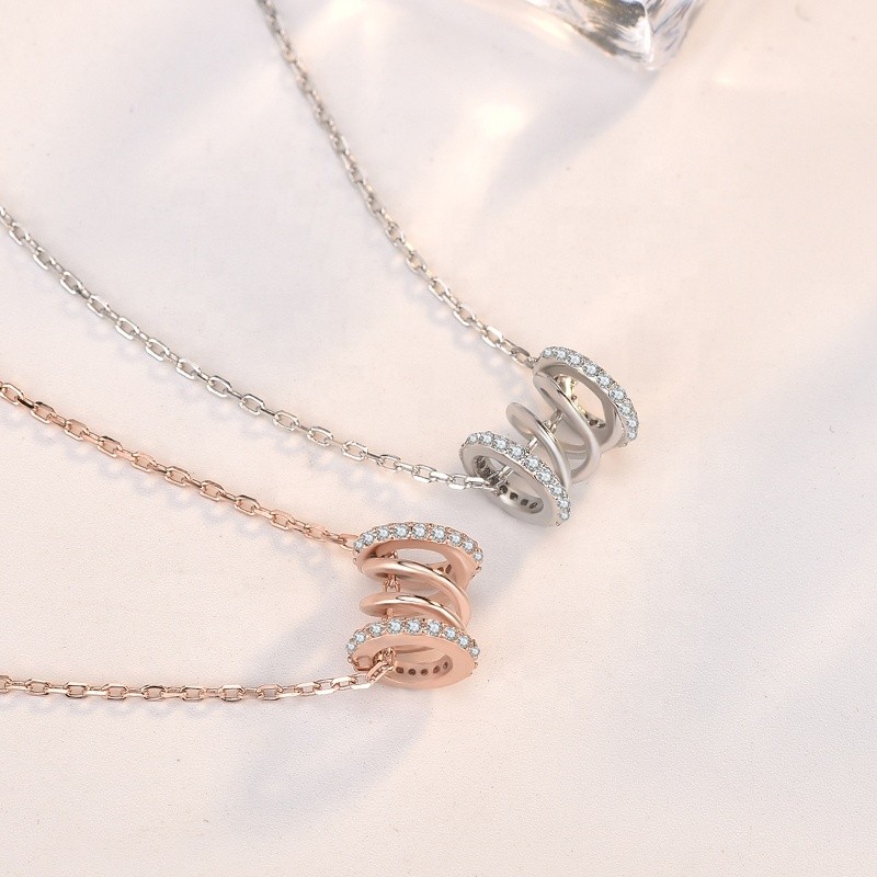 925 Silver Necklace Factory - Micro Pave CZ Waving Twist Rose Gold Filled