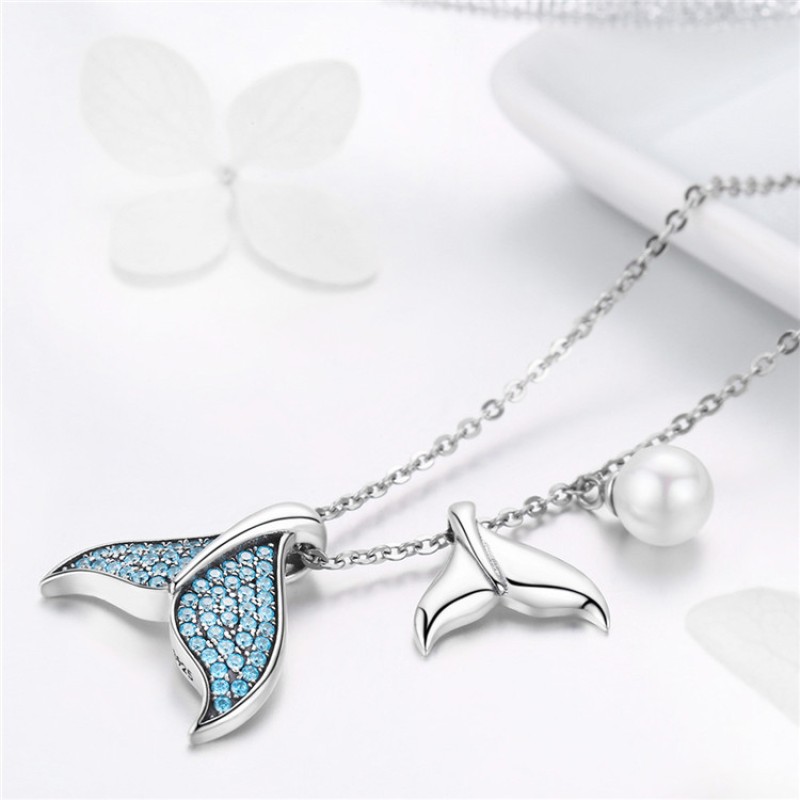 925 Sterling Silver Jewelry Set Factory - Summer Ocean Mermaid Whale's Tail Blue Zircon