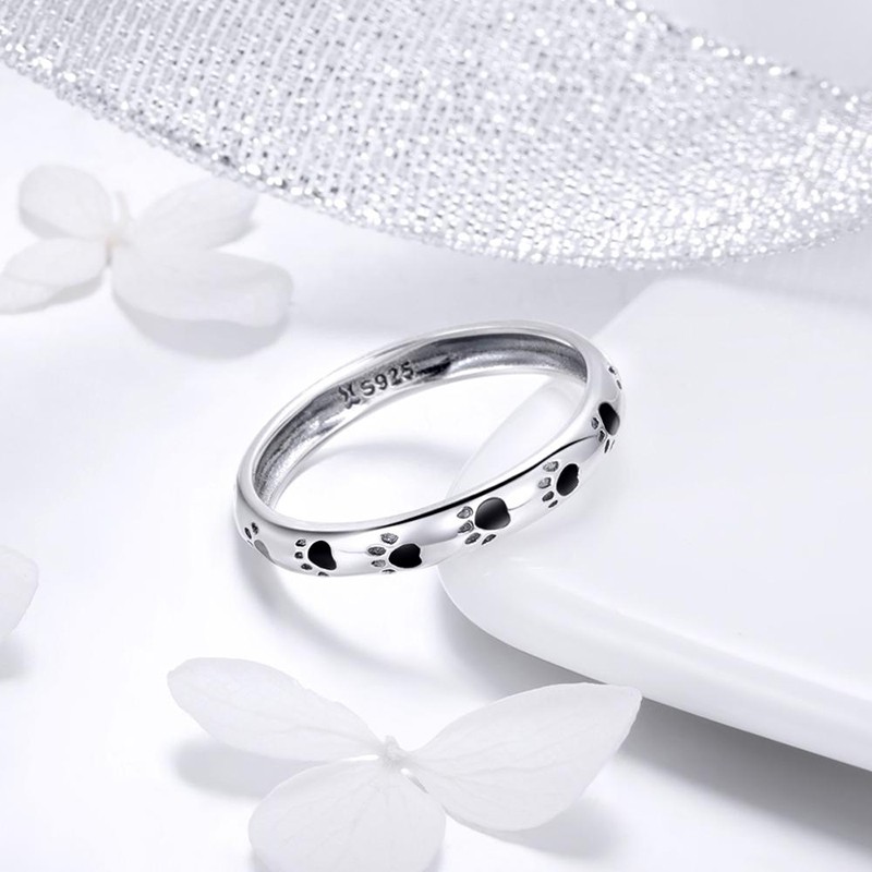 925 Sterling Silver Ring Supplier - Italy Simple Paw Print Dog Cat Footprints Daily