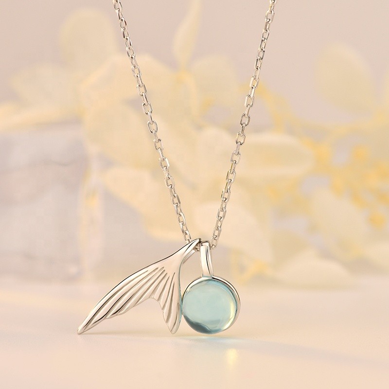 925 Sterling Silver Pendant Necklace Supplier - Ocean Mysterious Blue Mermaid Tail