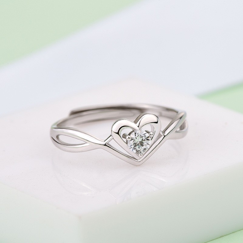 925 Sterling Silver Ring Supplier - Charming White Gold Plated Girls Heart Shaped