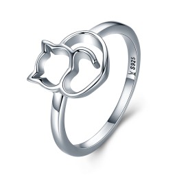 925 Sterling Silver Ring Supplier - Naughty Little Cat Heart Animal Women Gift