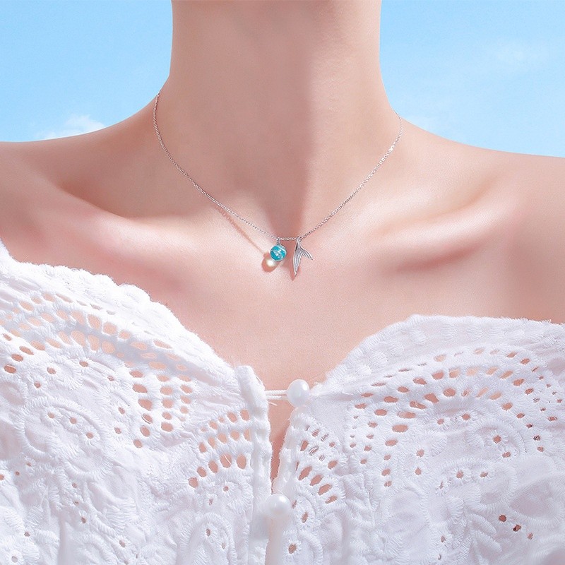 925 Sterling Silver Pendant Necklace Supplier - Ocean Mysterious Blue Mermaid Tail