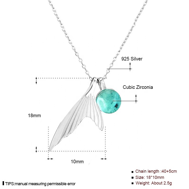 925 Sterling Silver Pendant Necklace Supplier - Ocean Mysterious Blue Mermaid Tail