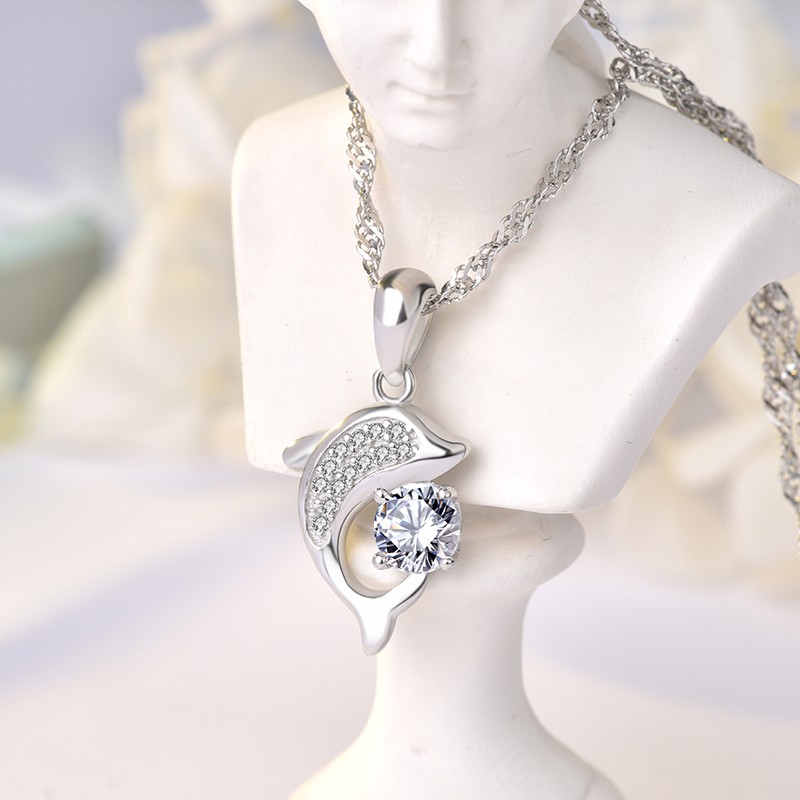 925 Sterling Silver Pendant Factory - Animal Ocean Pave White Zircon Dolphin Charms