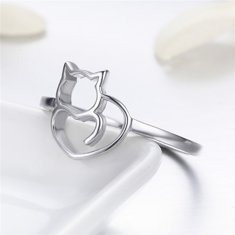 925 Sterling Silver Ring Supplier - Naughty Little Cat Heart Animal Women Gift