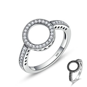 925 Sterling Silver Ring Manufacturer - Eternity Love Genuine Black CZ Hollow Circle