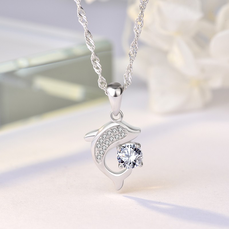925 Sterling Silver Pendant Factory - Animal Ocean Pave White Zircon Dolphin Charms