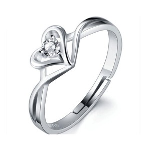 925 Sterling Silver Ring Supplier - Charming White Gold Plated Girls Heart Shaped