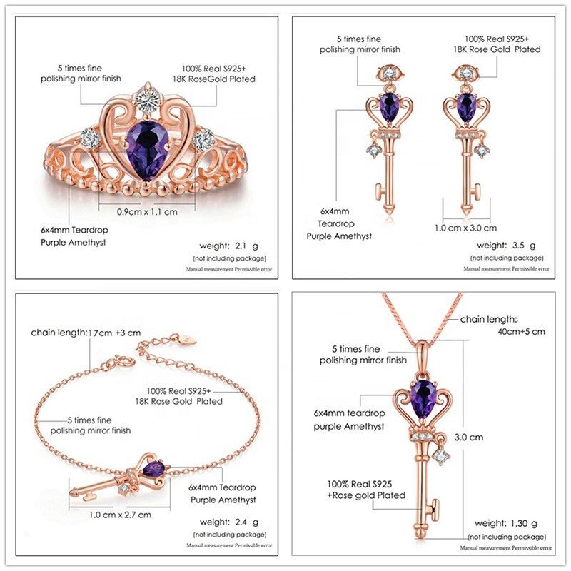 925 Sterling Silver Jewelry Set Factory - Crown Natural Amethyst Wedding Party Jewellery