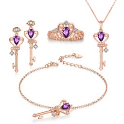 925 Sterling Silver Jewelry Set Factory - Crown Natural Amethyst Wedding Party Jewellery