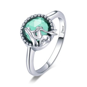 925 Sterling Silver Ring Factory - Romantic Legend Green Glass Mermaid Fine Jewelry