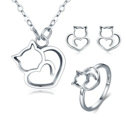 925 Sterling Silver Jewelry Set Supplier - Fashion Cute Cat Animal Zirconia Kids Sets