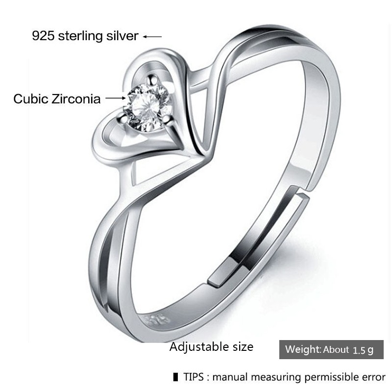 925 Sterling Silver Ring Supplier - Charming White Gold Plated Girls Heart Shaped
