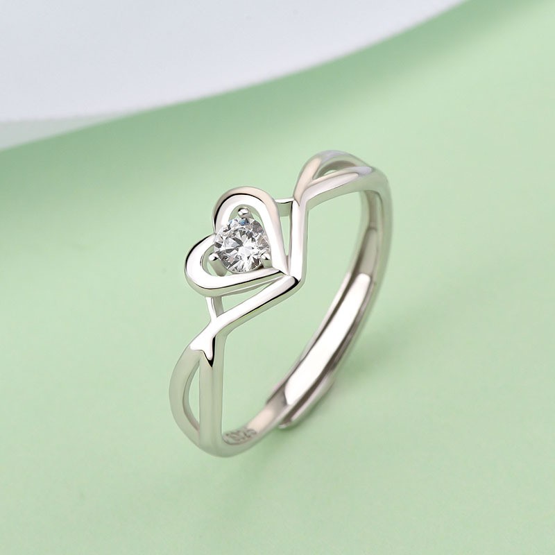 925 Sterling Silver Ring Supplier - Charming White Gold Plated Girls Heart Shaped