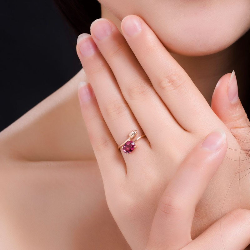 925 Sterling Silver Ring Factory - Romantic Dainty Ruby Flower Open Rosary