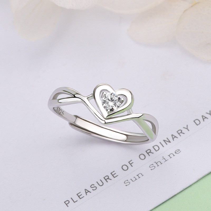 925 Sterling Silver Ring Supplier - Charming White Gold Plated Girls Heart Shaped
