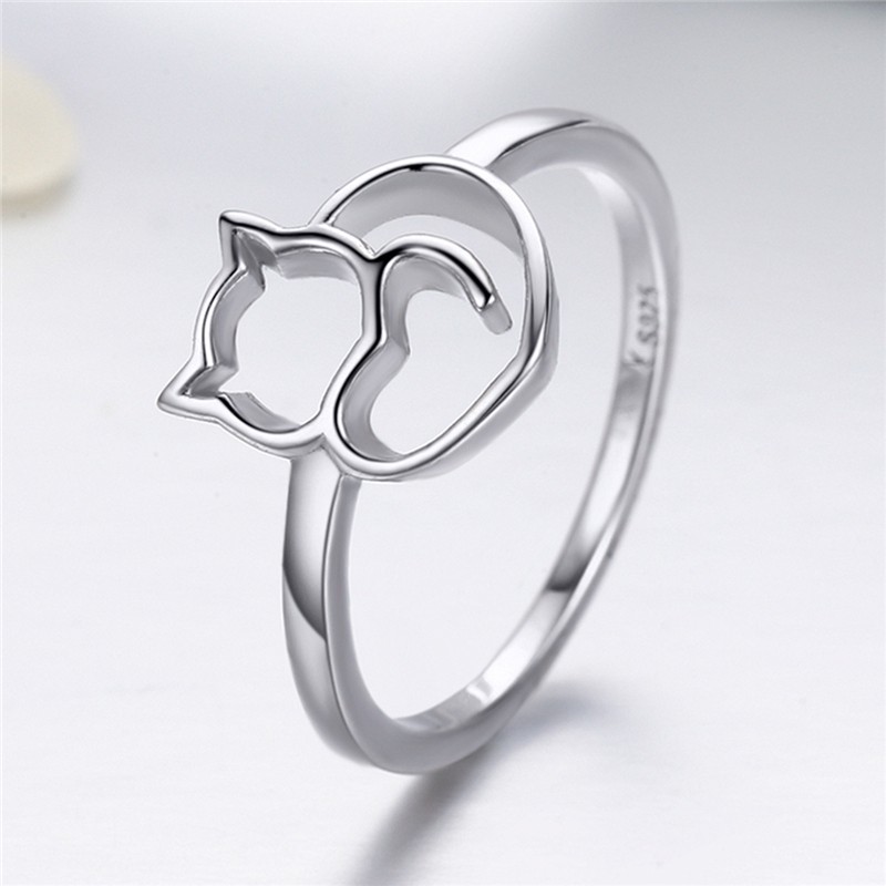 925 Sterling Silver Ring Supplier - Naughty Little Cat Heart Animal Women Gift