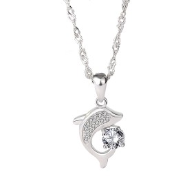925 Sterling Silver Pendant Factory - Animal Ocean Pave White Zircon Dolphin Charms