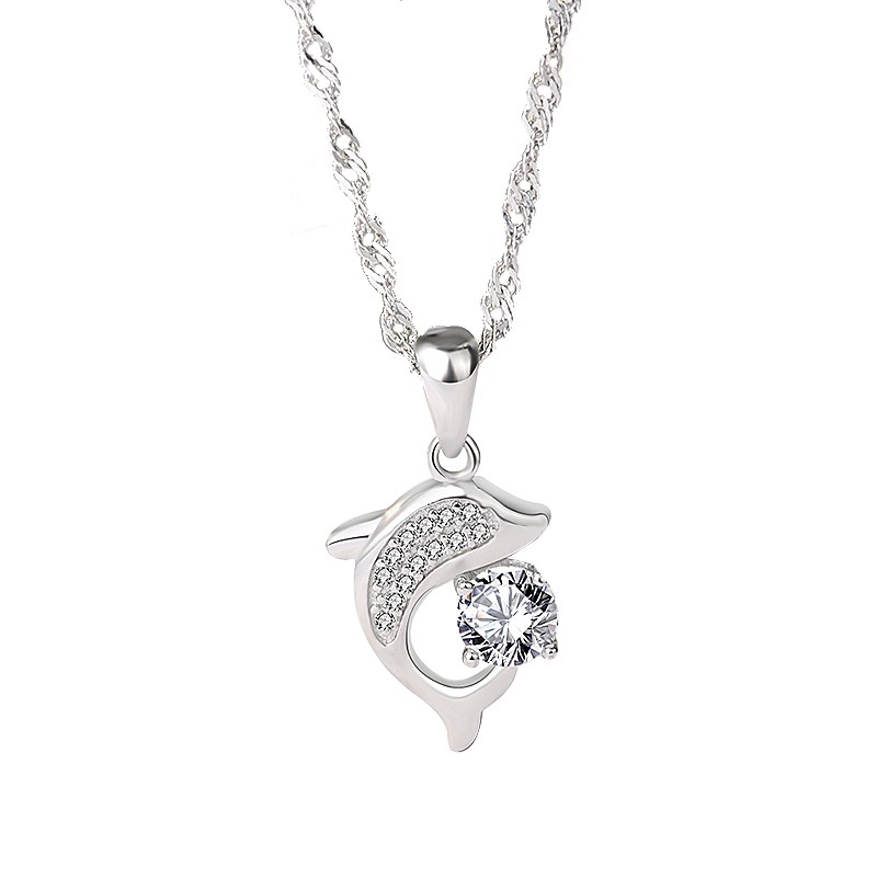925 Sterling Silver Pendant Factory - Animal Ocean Pave White Zircon Dolphin Charms