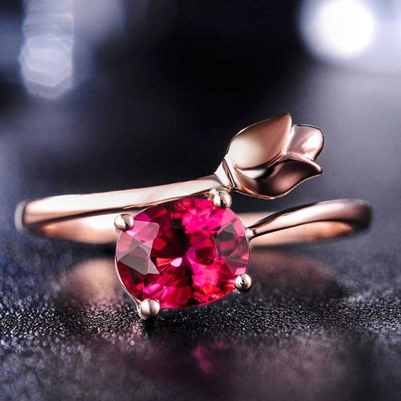 925 Sterling Silver Ring Factory - Romantic Dainty Ruby Flower Open Rosary