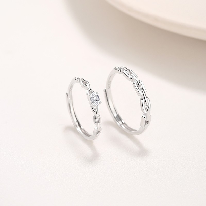 Sterling Silver Couple Rings Supplier - Adjustable Diamond Engagement Ring Set Wedding