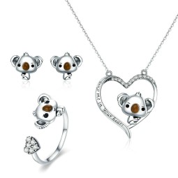 925 Sterling Silver Jewelry Set Manufacturer - Cute Bear Koala Animal Pearls Girls