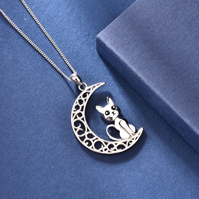 925 Sterling Silver Pendant Manufacturer - Hollow Craft Moon Chain Cat Animal Gift