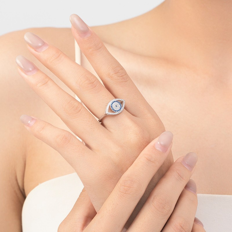 925 Sterling Silver Evil Eye Ring Supplier - Light Luxury Pave Zircon Women Fine Jewelry