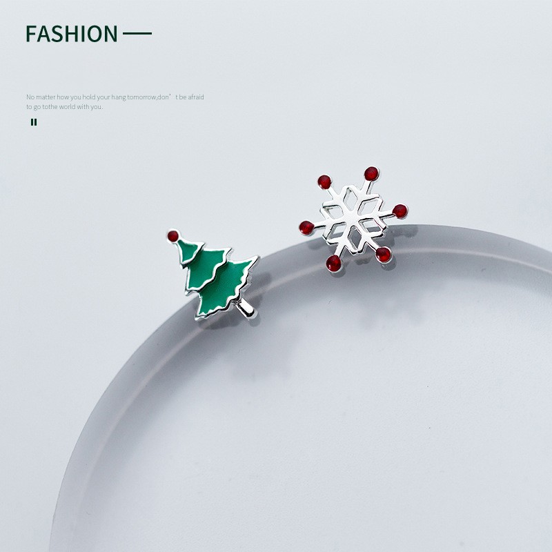 925 Sterling Silver Earrings Supplier - Asymmetric Snowflake Tree Christmas Women Gift