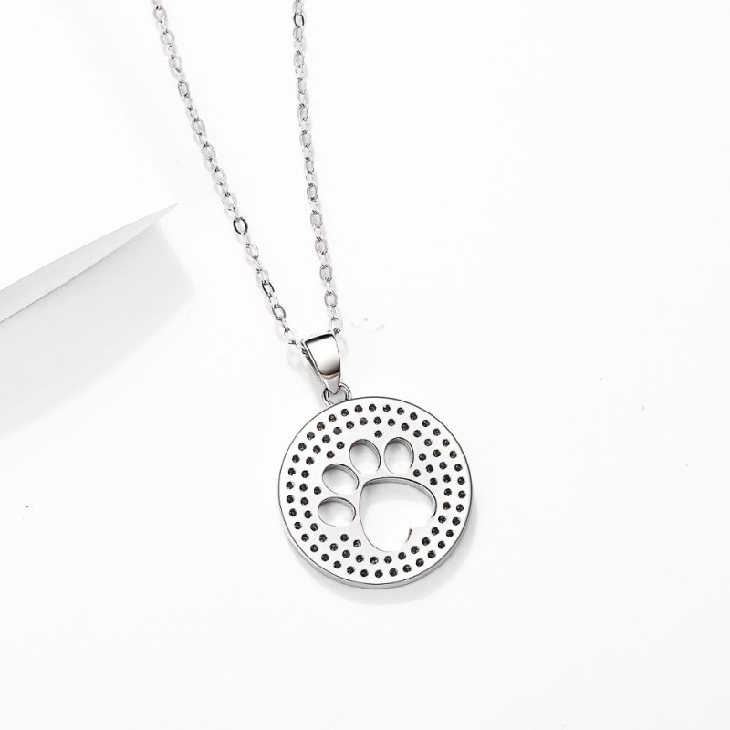 925 Sterling Silver Pendant Manufacturer - Dog Paw Charm Hollow Circle Rhodium Plating