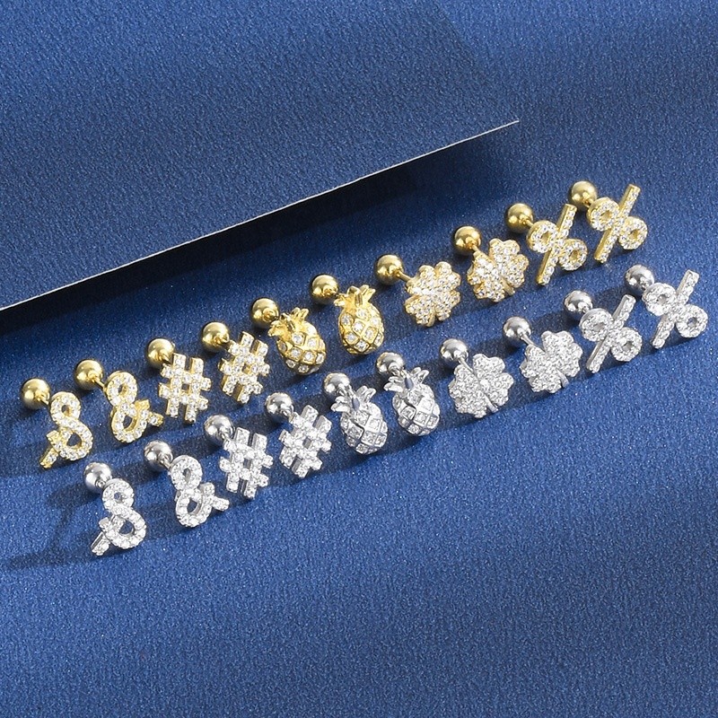 925 Sterling Silver Earrings Factory - Tiny Cartilage Stud Barbell Screw Backs