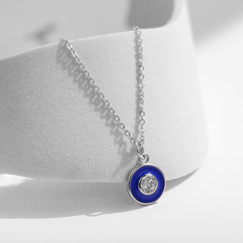 925 Sterling Silver Evil Eye Necklace Manufacturer - Pave Zircon Diamond Shape Pendant