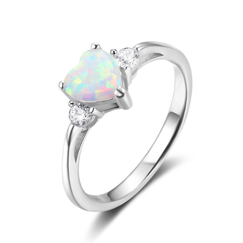 925 Sterling Silver Ring Manufacturer - Minimalist Heart Shape Opal Inlaid Zircon