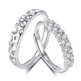 S925 Sterling Silver Couple Rings Supplier - Irregular Geometric Texture Personality