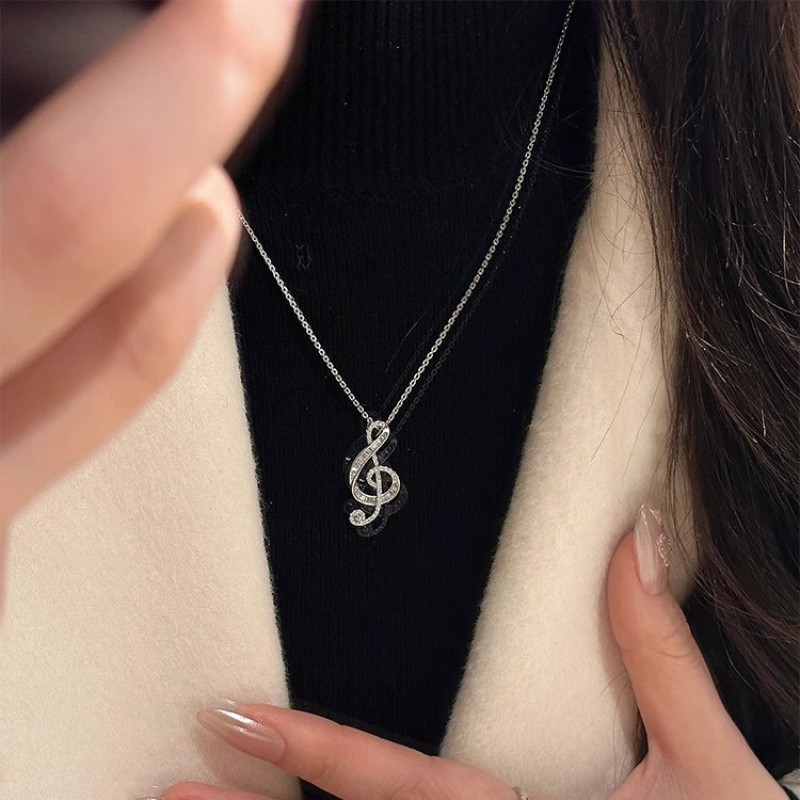 925 Sterling Silver Pendant Necklace Supplier - Zircon Music Note Sweet Elegant Chain