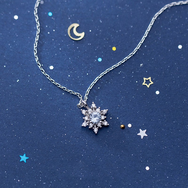925 Sterling Silver Necklace Supplier - Christmas Charm Blue Cubic Zircon Snowflake