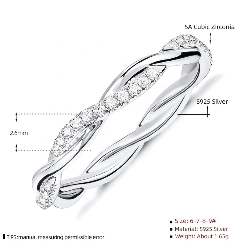 925 Sterling Silver Eternity Band Factory - Tiny Twisted Rope Cubic Zirconia White CZ