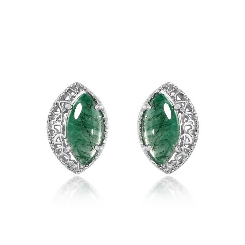 925 Sterling Silver Stud Earrings Supplier - Natural Moss Agate Teardrop Anniversary