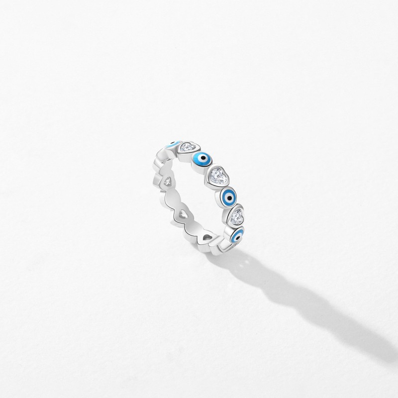 925 Sterling Silver Heart Ring Factory - Blue Evil Eye Pave Zircon Love Design Jewelry