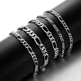 925 Sterling Silver Chain Bracelet Factory - 5/6/7/8mm Flat Three Link Figaro HipHop