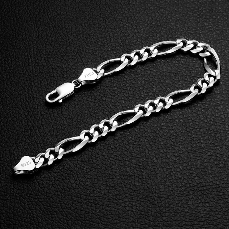 925 Sterling Silver Chain Bracelet Factory - 5/6/7/8mm Flat Three Link Figaro HipHop