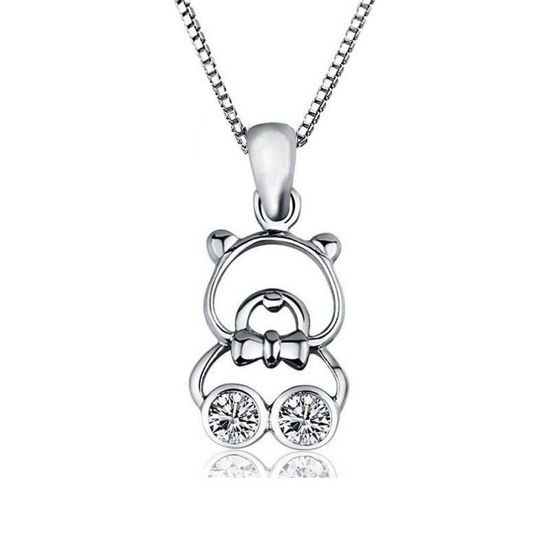 925 Sterling Silver Pendant Factory - Cartoon Zircon CZ Cute Little Bear Teenagers