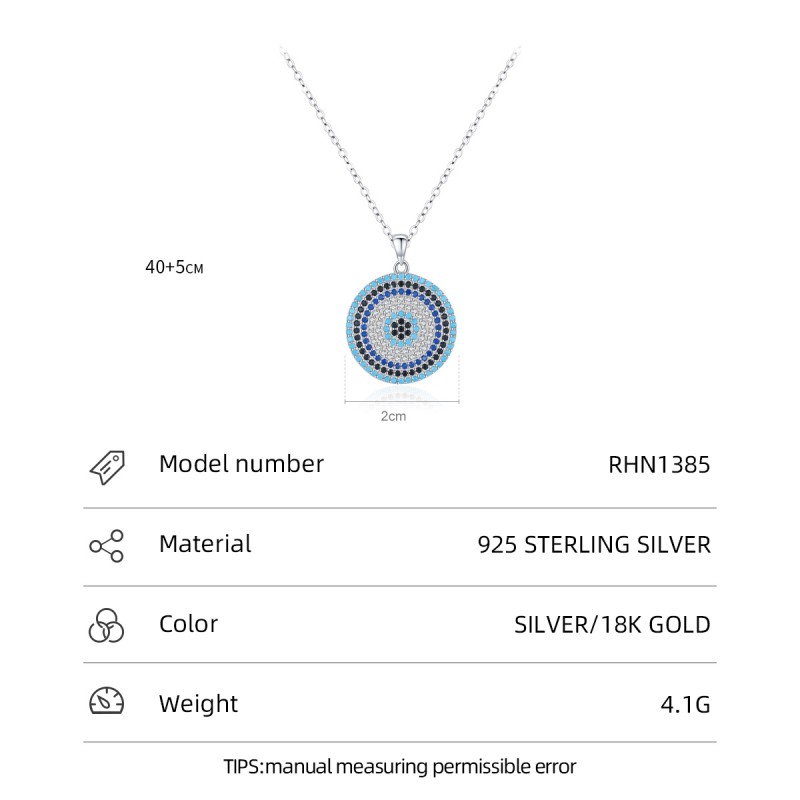 925 Sterling Silver Evil Eye Necklace Supplier - Round Pave Zircon Lucky Fine Jewelry