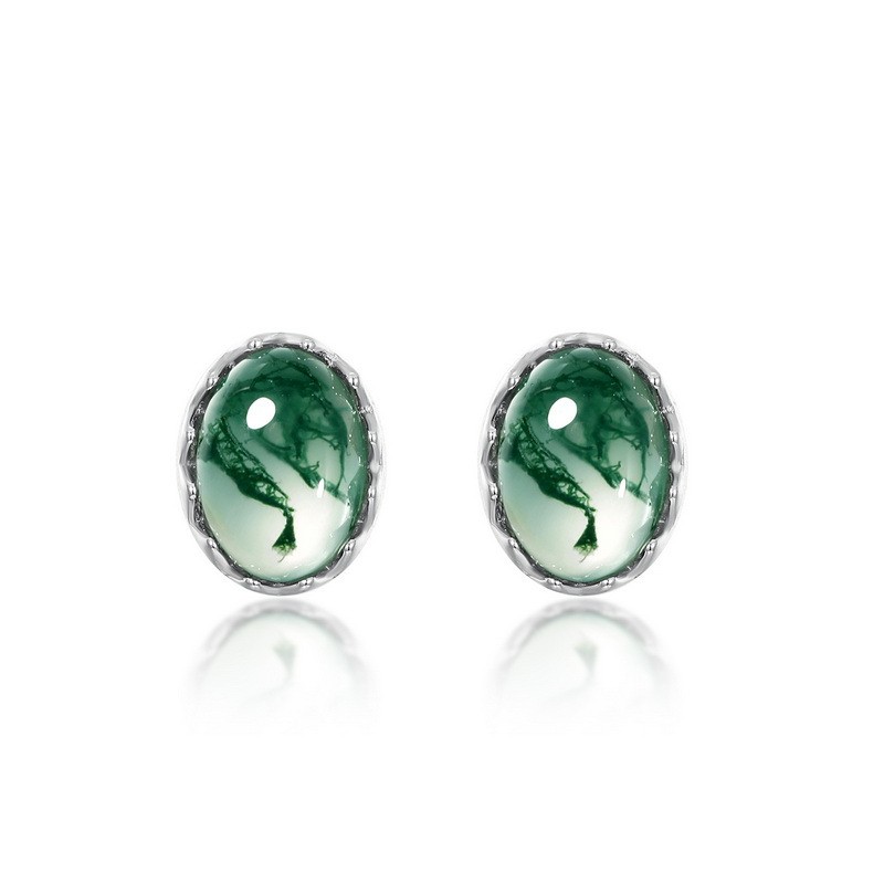 925 Sterling Silver Stud Earrings Manufacturer - Natural Moss Agate Teardrop Green Gems