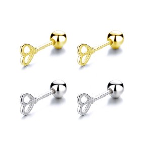 925 Sterling Silver Stud Earrings Manufacturer - Heart Shape Clockwork School Threaded