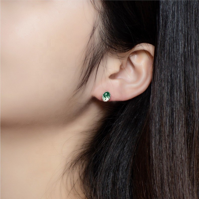 925 Sterling Silver Stud Earrings Manufacturer - Natural Moss Agate Teardrop Green Gems