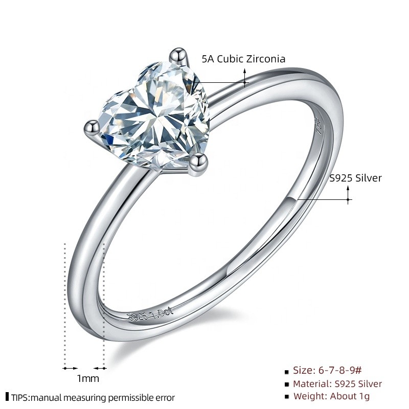 925 Sterling Silver Zirconia Rings Supplier - 4 Styles Wedding Heart Triangle Rectangle