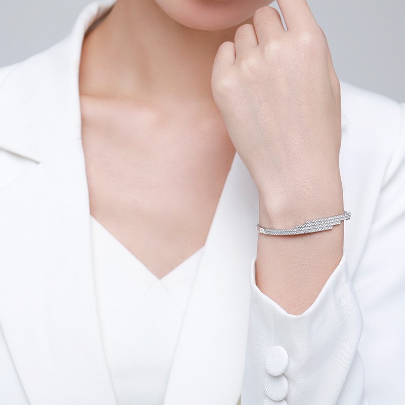 925 Sterling Silver Bangle Bracelet Supplier - Luxury Cubic Zircon Fine Jewelry Women