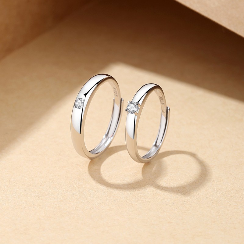 Silver Color Pair Rings Factory - Adjustable Couple Engagement Wedding Gift Wholesale